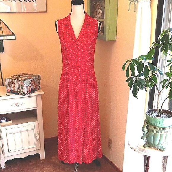 Vintage. My Michelle Red and White Buttoned Maxi Sundress. Tomato Girl. - Picture 1 of 12